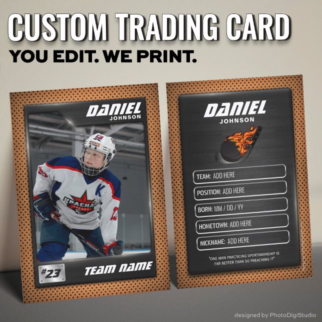 Tarjeta De Presentación Custom Hockey Trading Card, Orange Graphite Player (Custom Hockey Trading Card, Orange Graphite Player Card)