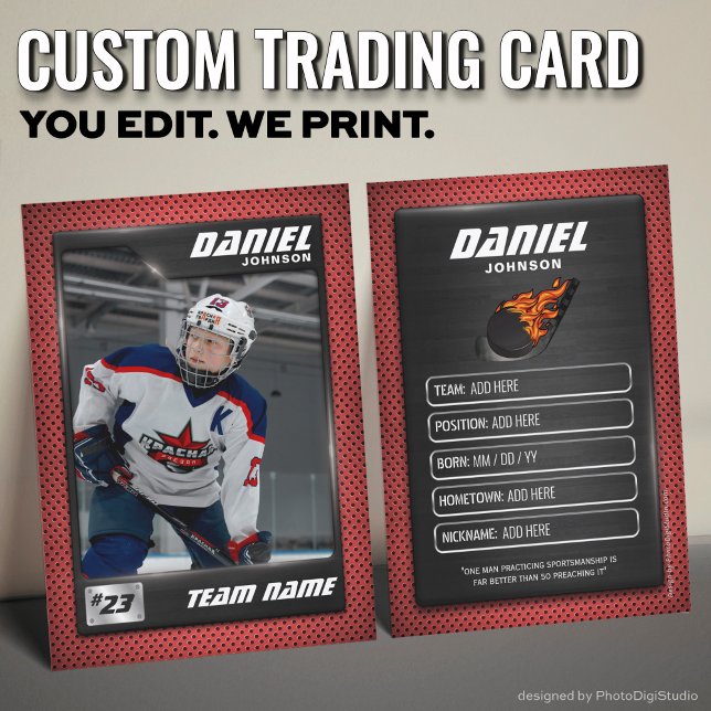 Tarjeta De Presentación Custom Hockey Trading Card, Red Graphite Player (Custom Hockey Trading Card, Red Graphite Player Card)