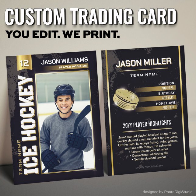 Tarjeta De Presentación Custom Ice Hockey Trading Card, Gold Power Player (Custom Hockey Trading Card, Gold Power Player Card)