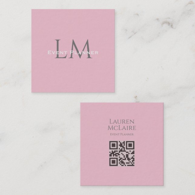 Tarjeta De Presentación Custom Monogram QR Calling Card Pink Peach Taupe (Anverso / Reverso)