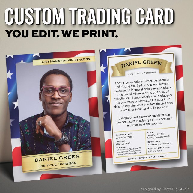 Tarjeta De Presentación Custom Public Service Trading Card, American Flag  (Custom Public Service Trading Card, American Flag Card)