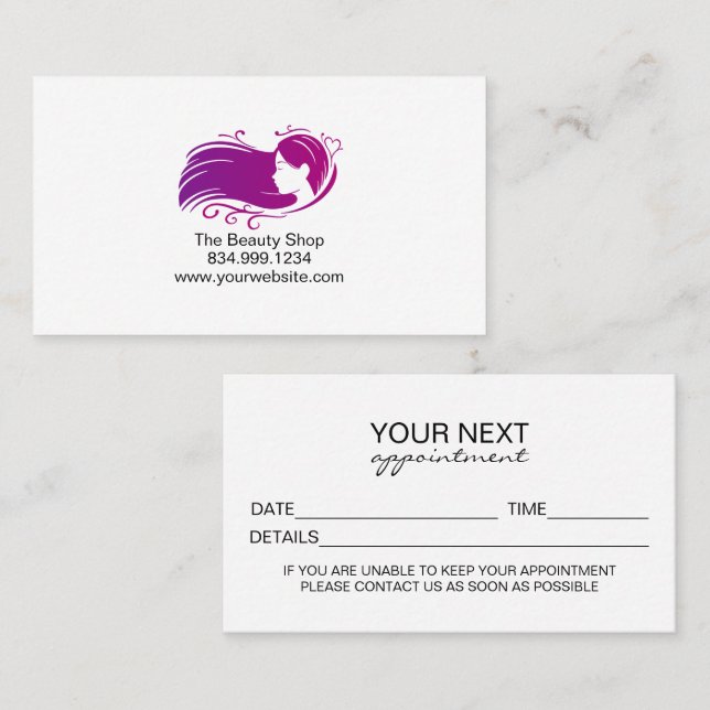 Tarjeta De Presentación Custom Salon Appointment Card Template (Anverso / Reverso)