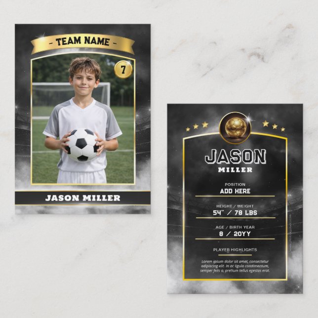 Tarjeta De Presentación Custom Soccer Trading Card, Black Gold Stadium  (Anverso / Reverso)