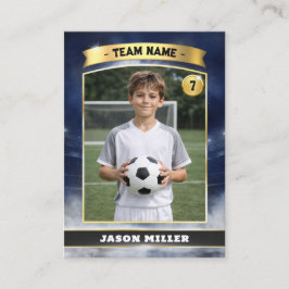 Tarjeta De Presentación Custom Soccer Trading Card, Blue Gold Stadium Call