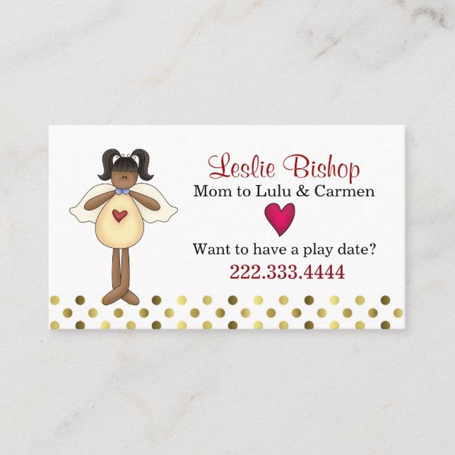 Tarjeta De Presentación Cute Dark Skin Angel Mommy Play Date Card (Anverso)