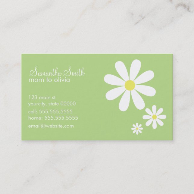 Tarjeta De Presentación Daisies en verde (Anverso)