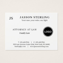 Tarjeta de presentación de abogado con logotipo pe