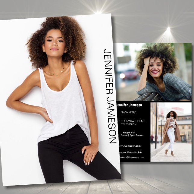 Tarjeta de presentación de Actor Modelo | 3 Fotos (Actor promo cards for casting calls and auditions, commercial castings, flip card for models actors)