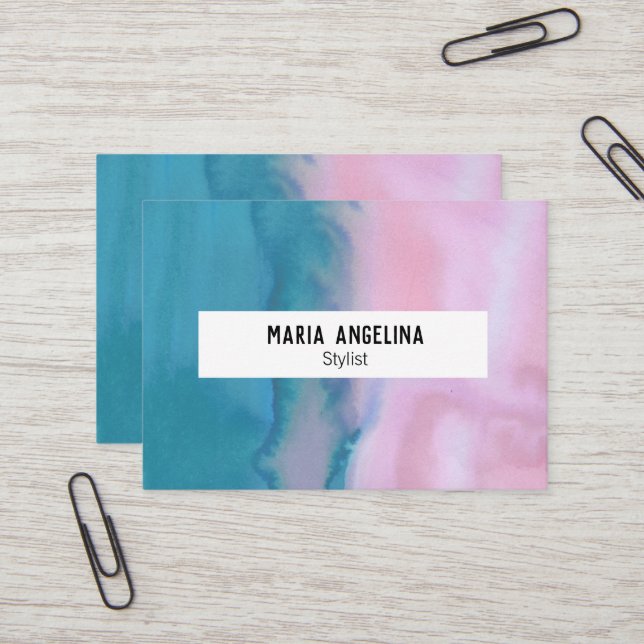 Tarjeta de presentación de acuarela abstracta rosa (Anverso/Reverso In Situ)