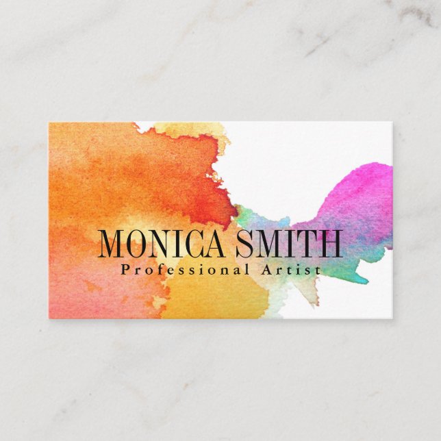 Tarjeta de presentación de acuarela de artista con (Anverso)