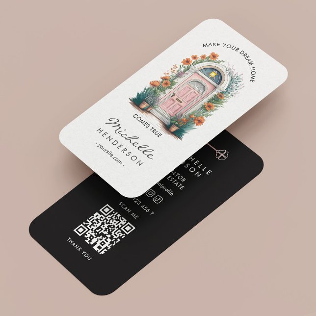 Tarjeta de presentación de agente inmobiliario min (Minimal Realtor Pastel Pink Door Business Card
)