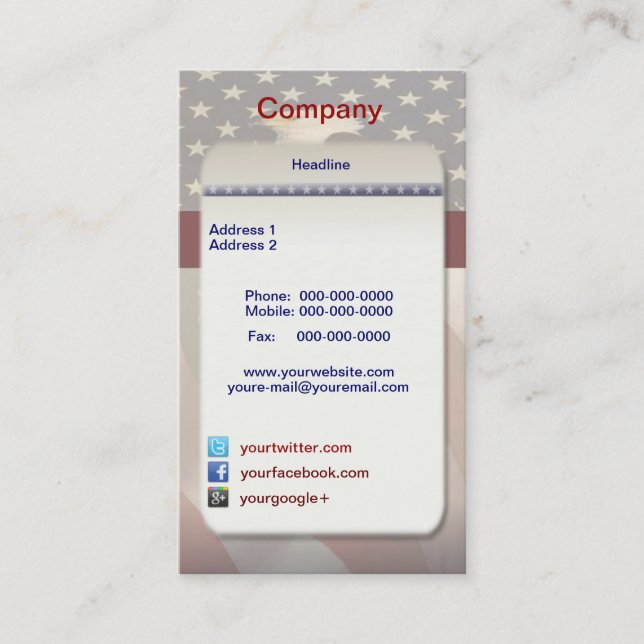Tarjeta de presentación de American Freedom (Anverso)