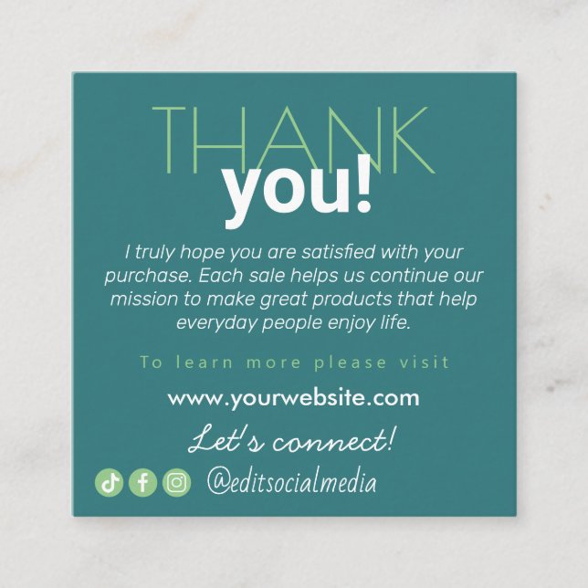 Tarjeta de presentación de Apreciación del Cliente (Anverso)