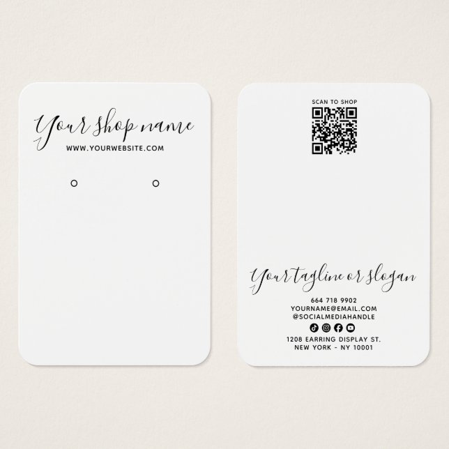 Tarjeta de presentación de aretes con letra script (Anverso y reverso)