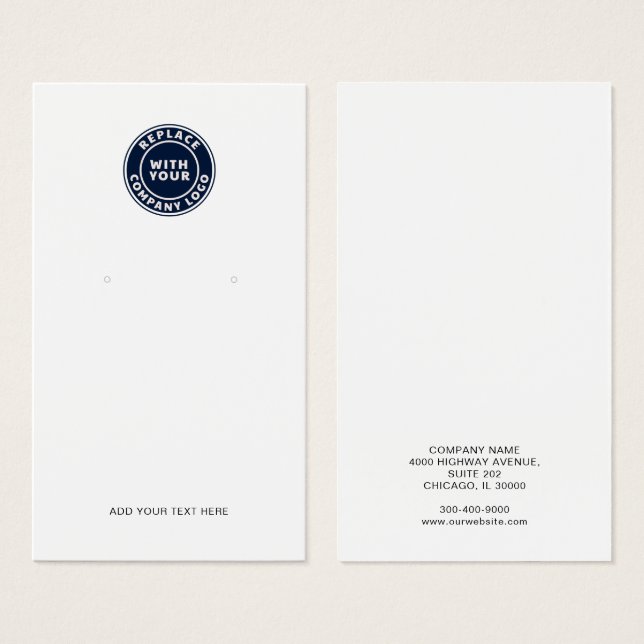 Tarjeta de presentación de aretes con logotipo de  (Anverso y reverso)