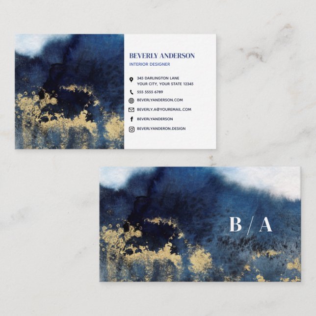 Tarjeta de presentación de arte moderno de índigo  (Anverso / Reverso)