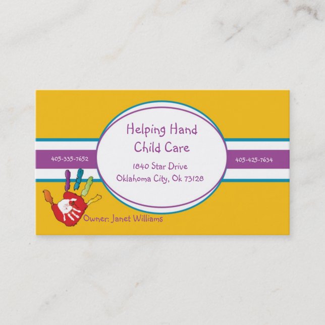 Tarjeta de presentación de ayuda para cuidado de n (Anverso)