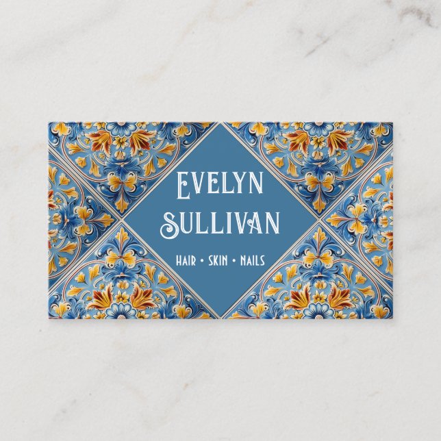 Tarjeta de presentación de azulejos amarillos azul (Anverso)