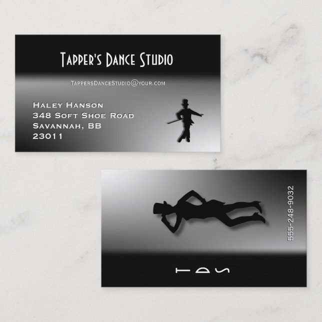 Tarjeta de presentación de baile - Negro y plata (Anverso / Reverso)