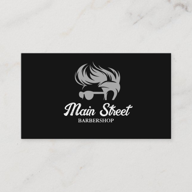 Tarjeta de presentación de Barbershop en negro y g (Anverso)