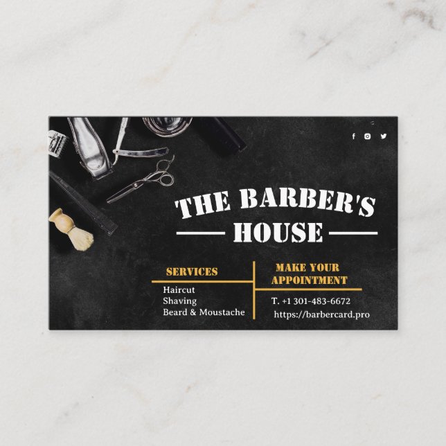 Tarjeta de presentación de Barbershop Profesional (Anverso)