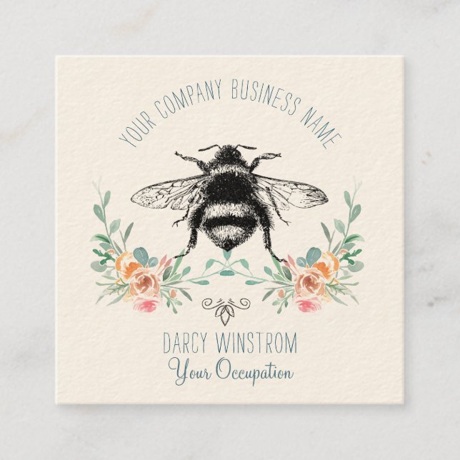 Tarjeta de presentación de bonito Bee Floral (Anverso)