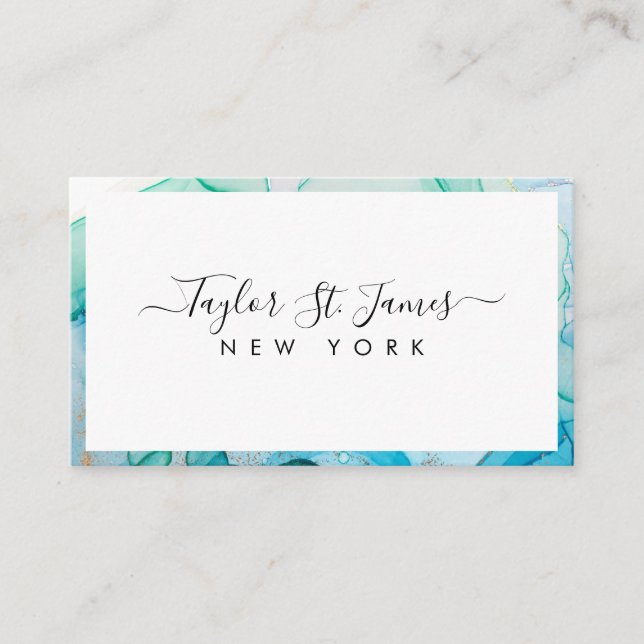 Tarjeta de presentación de borde de agua azul verd (Anverso)