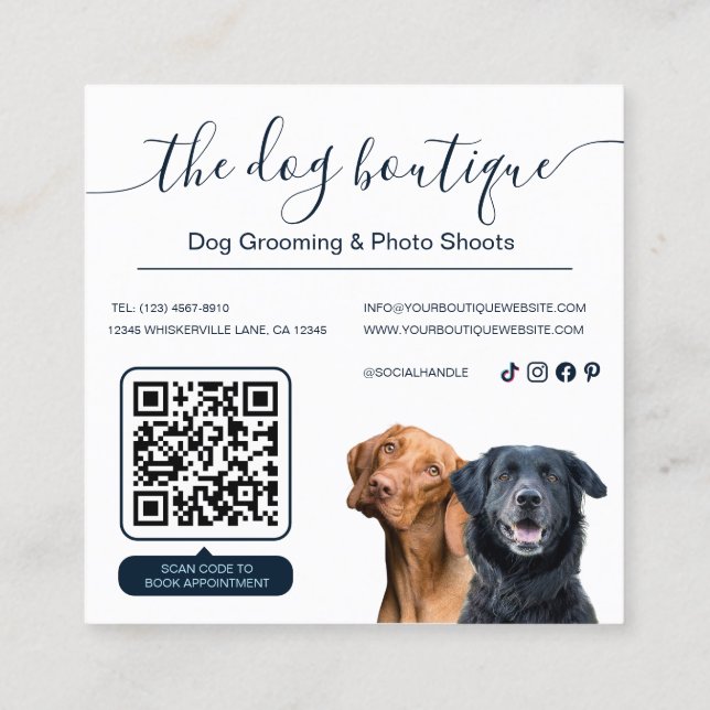 Tarjeta de presentación de boutique de perros azul (Reverso)