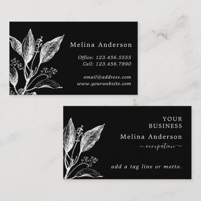 Tarjeta de presentación de cartón botánico blanco  (Anverso / Reverso)