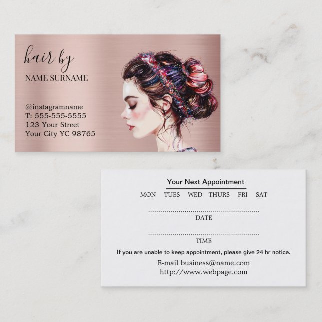 Tarjeta de presentación de citas de Hair Salon (Anverso / Reverso)