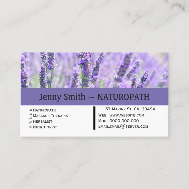 Tarjeta de presentación de citas Lavender Naturopa (Anverso)