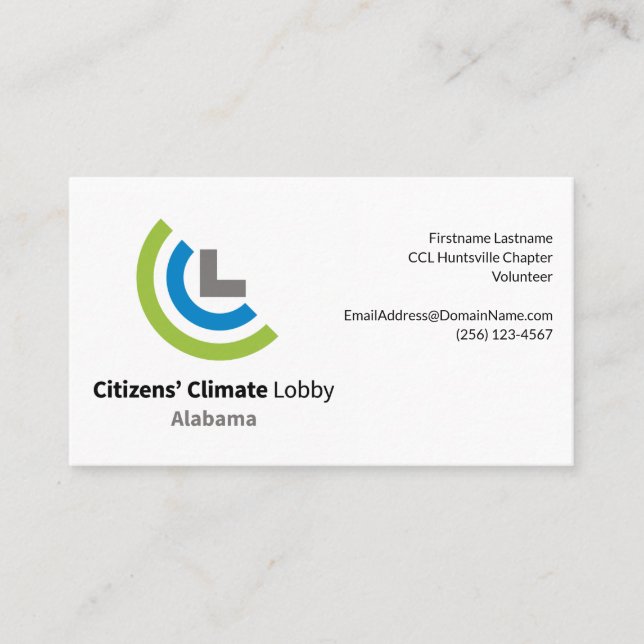 Tarjeta de presentación de Citizens Climate Lobby  (Anverso)