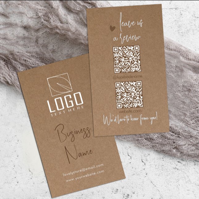 Tarjeta de presentación de código QR de papel de K (Rustic Kraft paper QR Code Business Card #qrcode #addlogo #zazzlemade #twoqrcode #socialmedia)