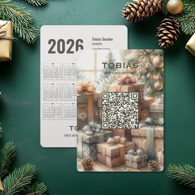 Tarjeta de presentación de código QR para navidade (Christmas 2026 Calendar QR Code Business Card (front and back))
