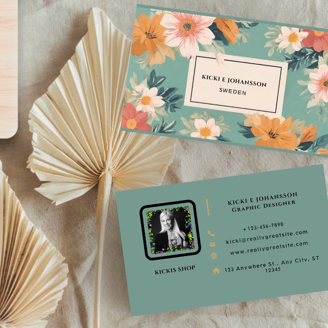 Tarjeta de presentación de color acuático elegante (Flowers Elegant Watercolor Business Card)