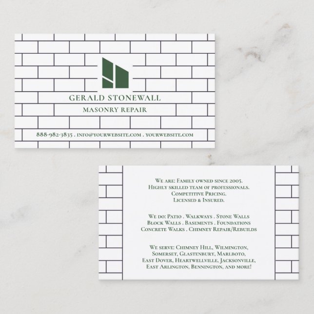 Tarjeta de presentación de construcciones de mason (Anverso / Reverso)