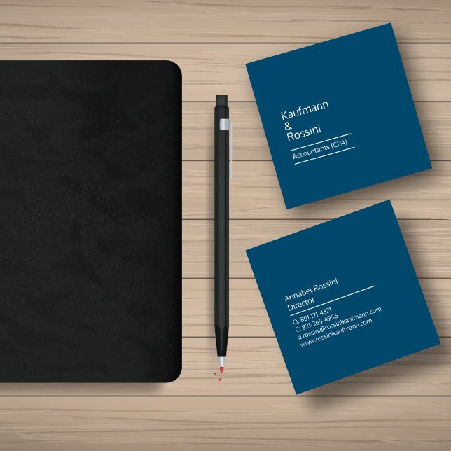 Tarjeta de presentación de contabilidad CPA Profes (Accountant CPA Deep Blue & White Simple Profesisonal Eceutive Square Business Card)