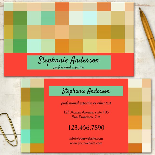 Tarjeta de presentación de cuadros profesionales (Modern eye catching business card featuring a colorful and bold checkered pattern)