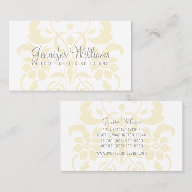 Tarjeta de presentación de Damask amarilla y sutil (Anverso / Reverso)
