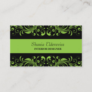 Tarjeta de presentación de Damask verde y negro