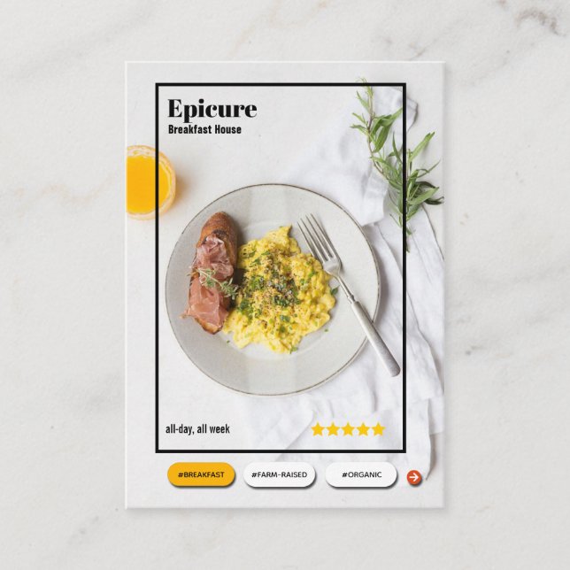 tarjeta de presentación de desayuno (Anverso)