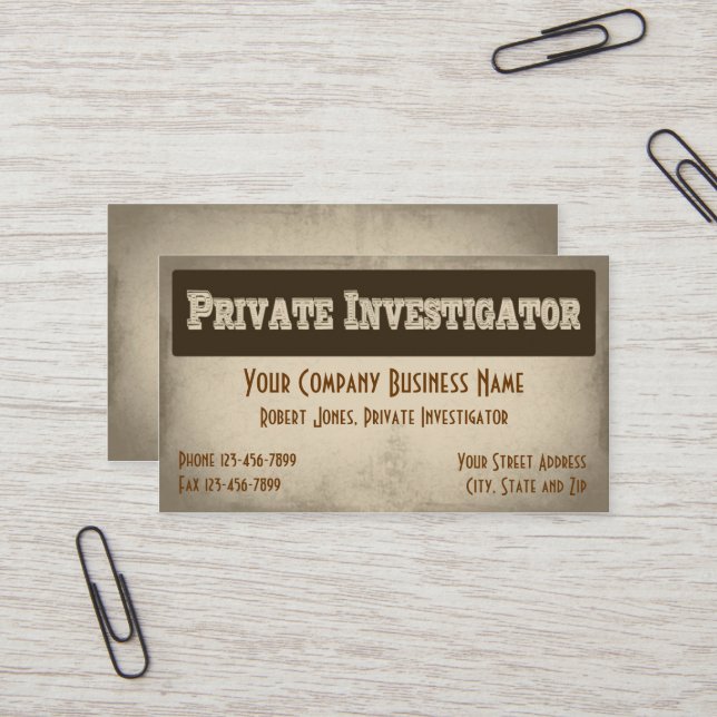 Tarjeta de presentación de detective de investigac (Anverso/Reverso In Situ)