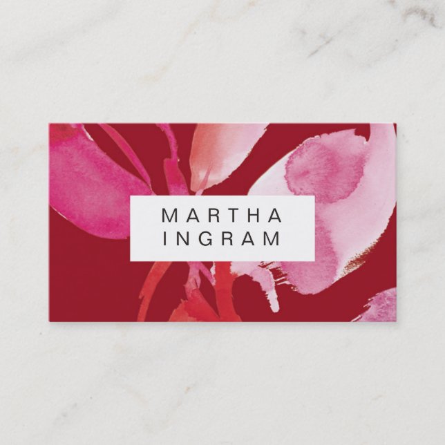 Tarjeta de presentación de diseño rojo y rosa negr (Anverso)