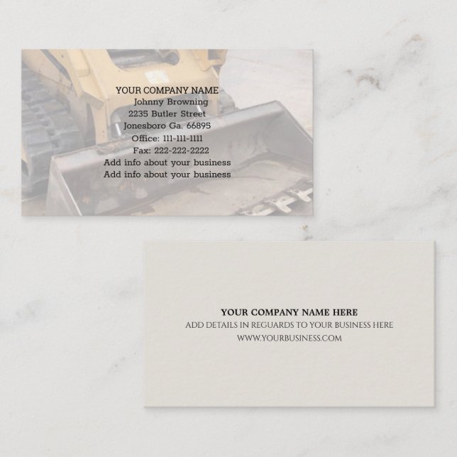 Tarjeta de presentación de Excavation Service (Anverso / Reverso)