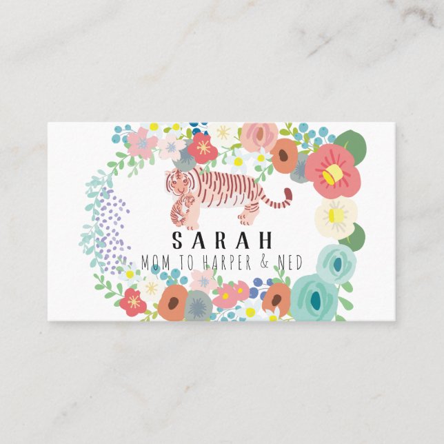 Tarjeta de presentación de Flor Wreath Tiger Mom & (Anverso)