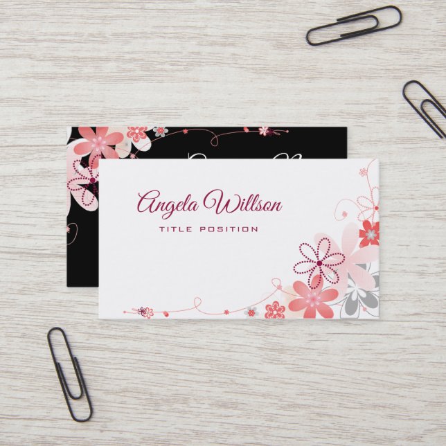 Tarjeta de presentación de flores rosas (Anverso/Reverso In Situ)