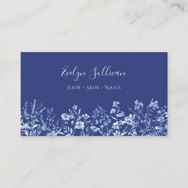 Tarjeta de presentación de flores silvestres azul  (Anverso)