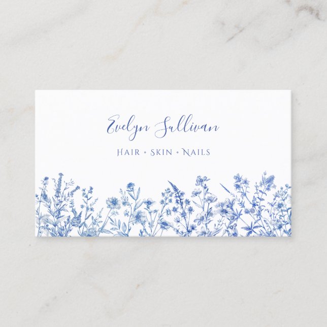 Tarjeta de presentación de flores silvestres azule (Anverso)
