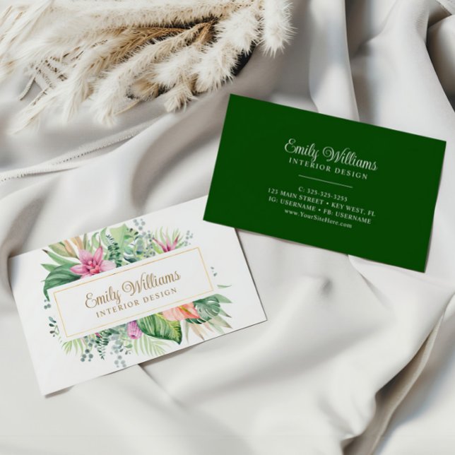 Tarjeta de presentación de flores tropicales acuar (Subido por el creador)