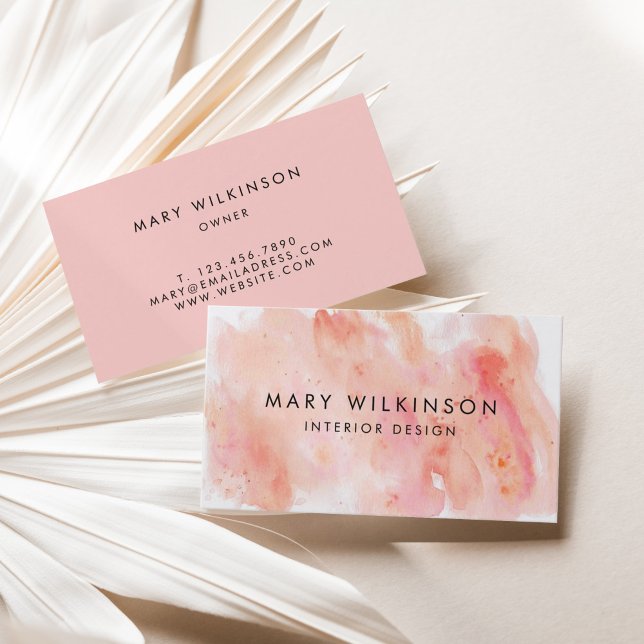 Tarjeta de presentación de fondo color agua rosa (Pink Watercolor Background Business Card)